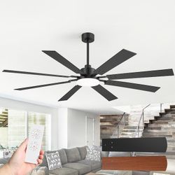 Breezary Windmill 72-in Black Brown with Matte Black and Dark Walnut Blades LED Ceiling Fan With Light and Remote Control Included 8 -Blade