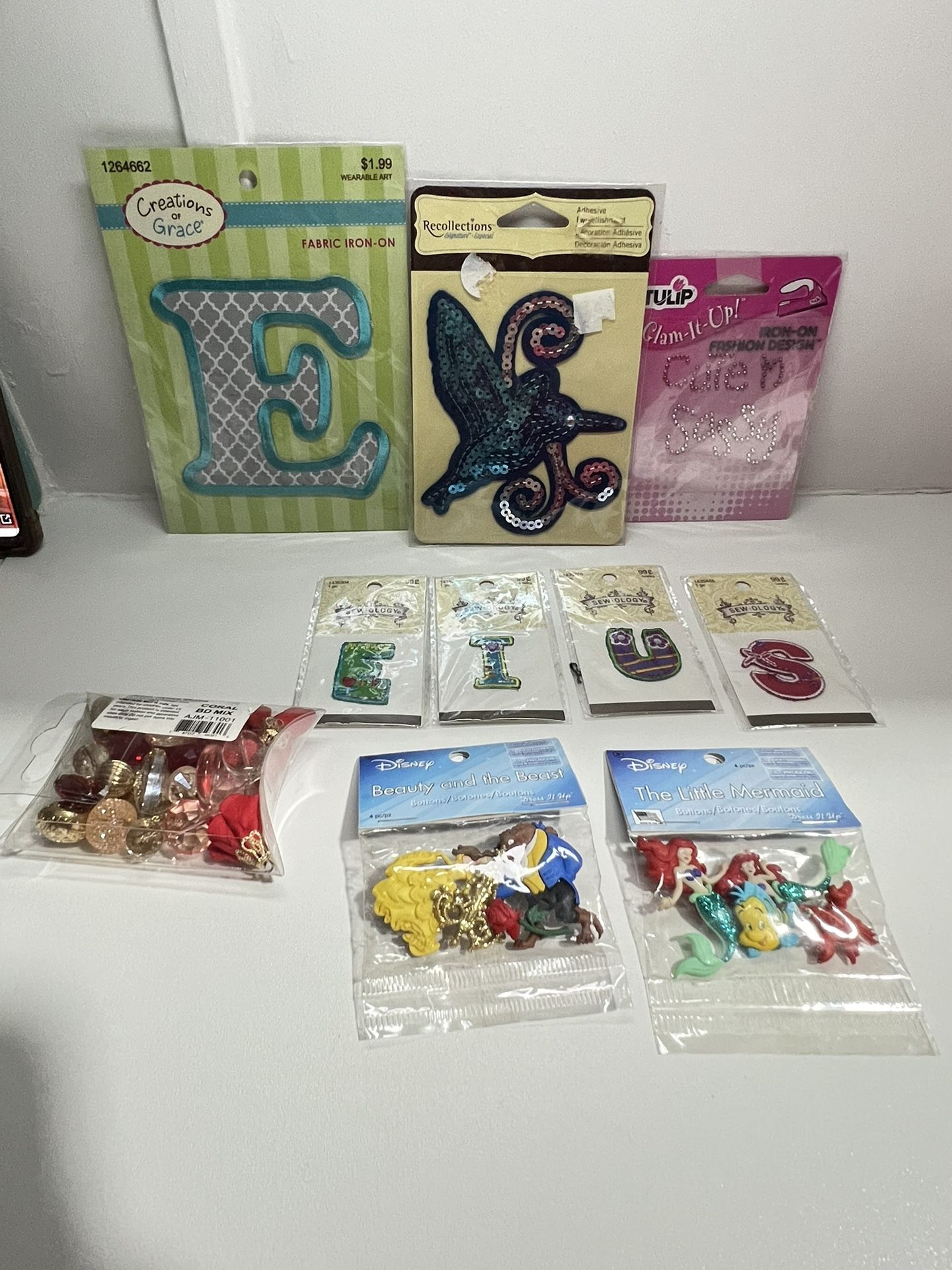 Fabric Iron Letters mixed Buttons Disney Lot