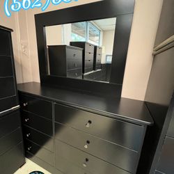 Black Eight Drawer Dresser With Mirror New Comoda Cajonera Chest 