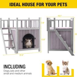 Dog House Feral Cat House Outdoor and Indoor,Pet Houses with Stairs,2 Storys