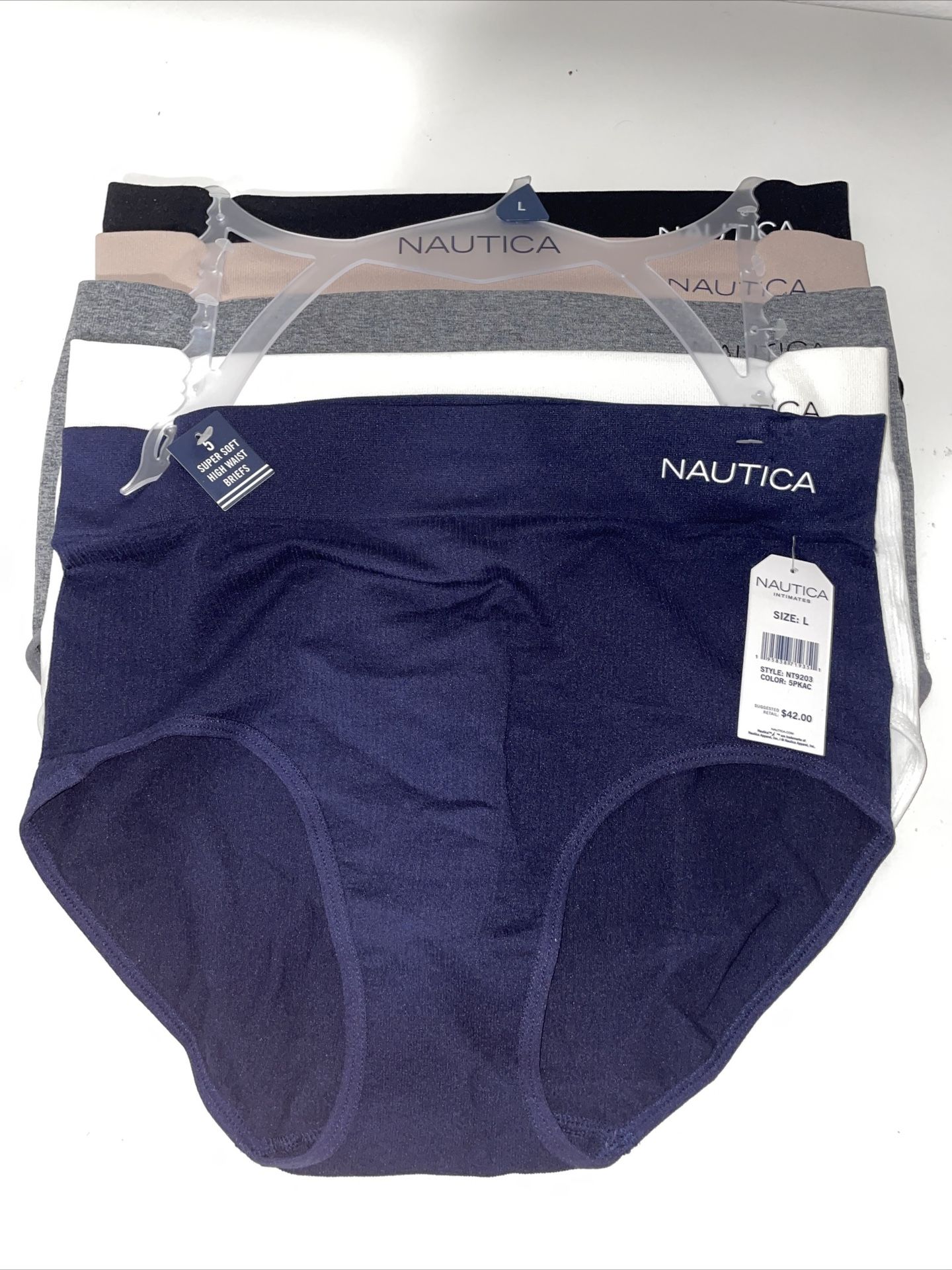 Nautica Womens 5 Pack Underwear Multicolor Size Large High Waisted Nylon Soft