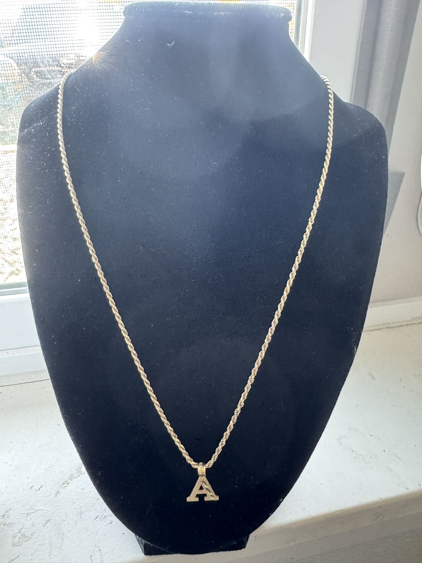 10k Yellow Gold A Charm With Silver Chain