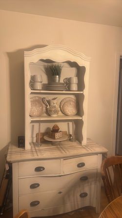 White Painted Farmhouse Hutch with Dresser