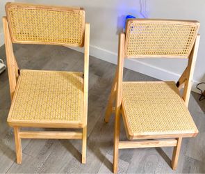 Set of 2 Natural Wood & Rattan Folding Chairs – $125 OBO