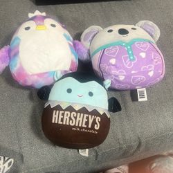 Squishmallows Plush Lot – Penguin, Koala & Hershey’s Vampire 🧸✨