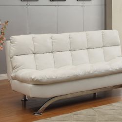 Brand New White Leather Futon Sofa Sleeper