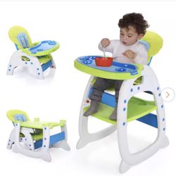 3-in-1 Convertible Toddler Highchair Table Booster Seat with Feeding Tray, Blue