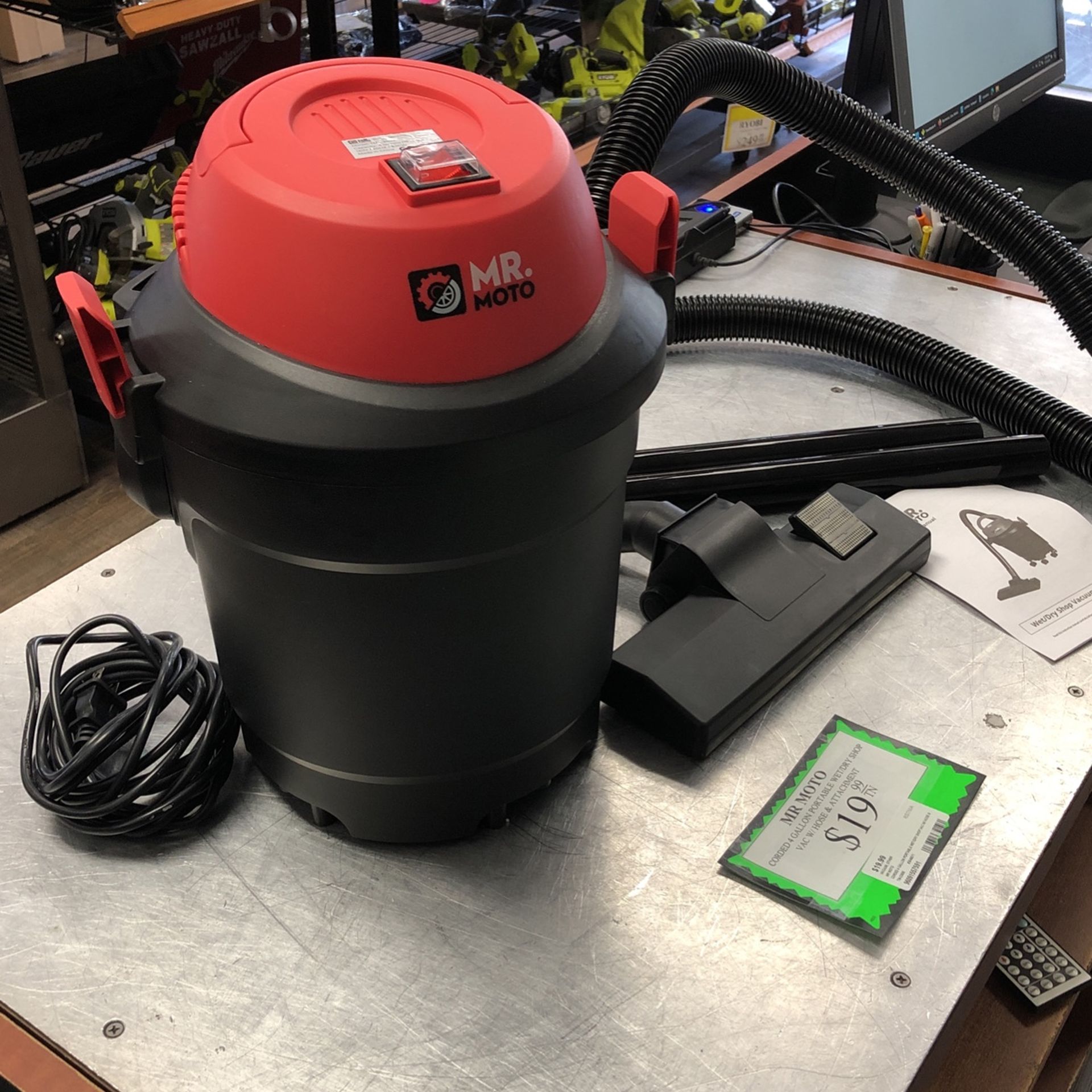 96091 Mr Moto TM-23005 Corded 4-gallon Portable Wet/Dry Shop Vacuum W/ Hose & Attachments In Retail Box 557591