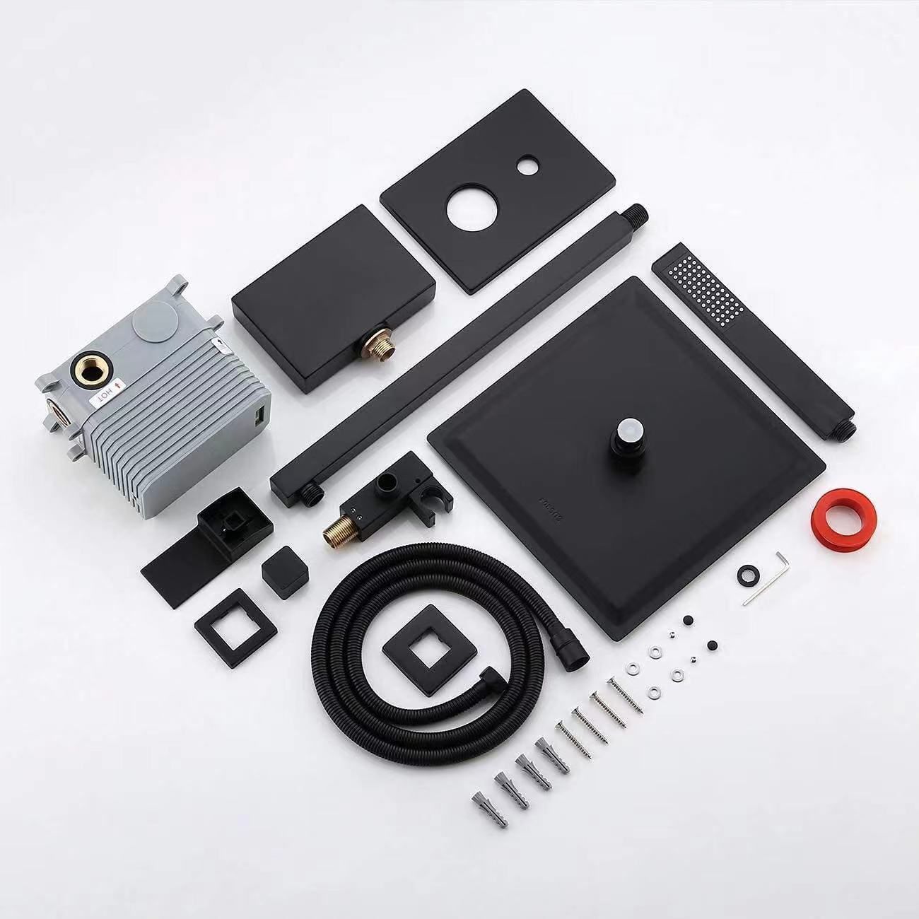 KES Shower Faucets Sets Complete Matte Black Shower System 10 Inches Rain Shower Head with Handheld Shower Valve and Trim Kit Pressure Balance, XB6230