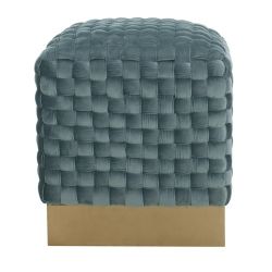 Couture Maxine Channel Modern Glam Tufted Ottoman, Seafoam/Brass