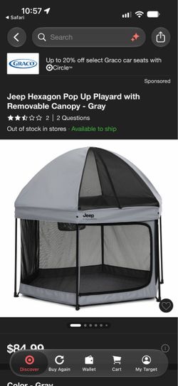 Jeep Hexagon Pop Up Playard with Canopy – Gray