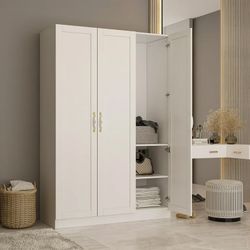 White 3-Doors Armoires Wardrobe with Hanging Rod and Storage Cubes 69.6 in. H x 47.2 in. W x 19.6 in. D