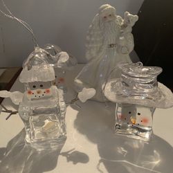 K,S COLLECTION PORCELAIN SANTA PLUS 3 CHRISTMAS ICE CUBE ORNAMENTS 