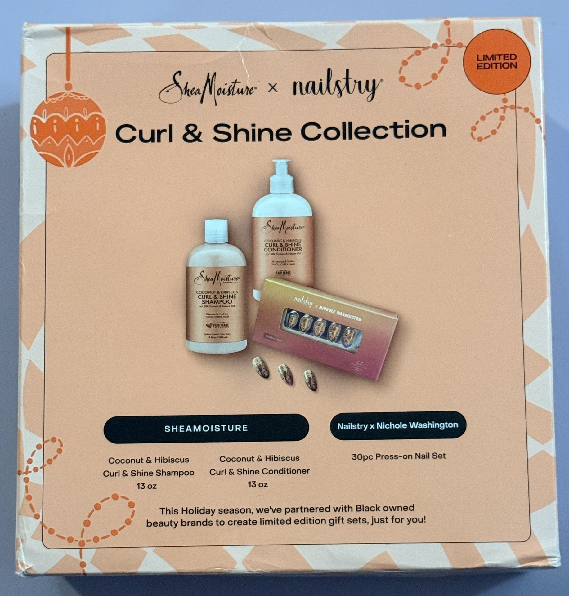 Shea Moisture Limited Edition Curl & Shine Shampoo & Conditioner & Nailstry Press On Nails
