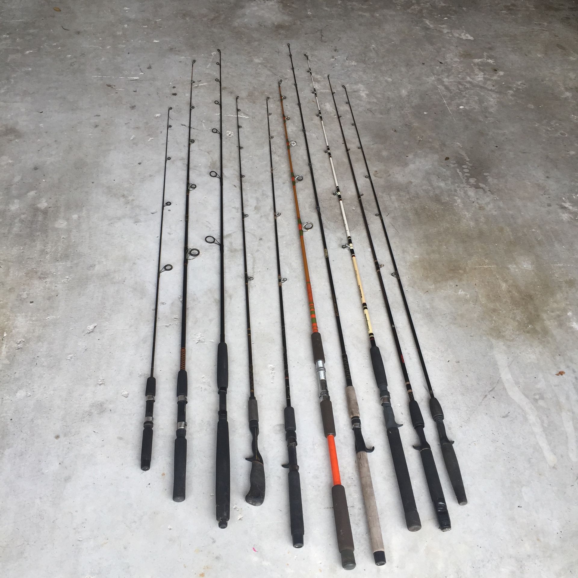 10 Fishing Rods: ugly stik,Mitchell, Bass Pro Shops, etc