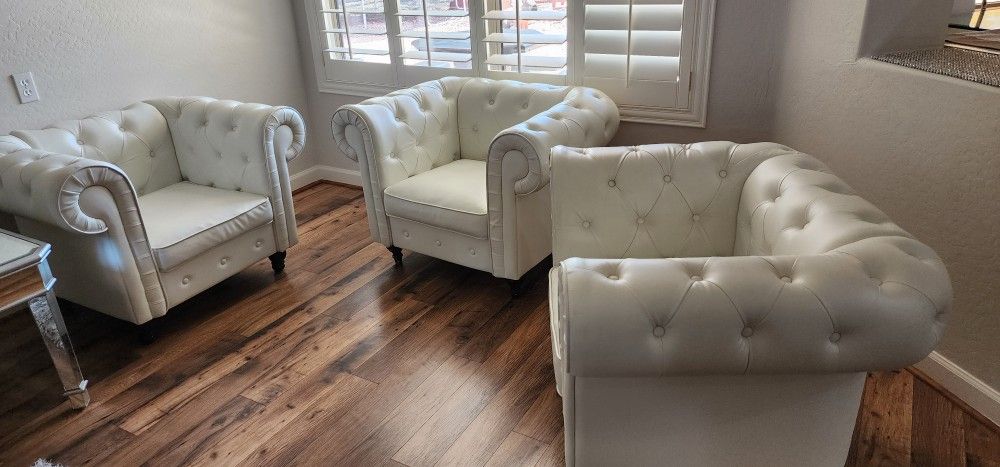 3 White Couch Chairs 