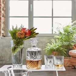 Bormioli Rocco Selecta Decanter Etched Starburst Glass Airtight Diamond Stopper Impressed Back stamped 