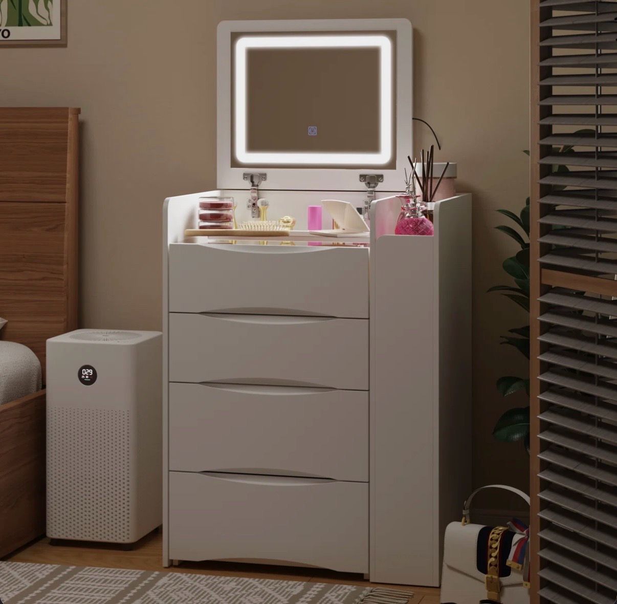 Compact Dressing Table Set 3 in 1 Vanity Desk ,Small Make Up Vanity Set with Flip Top Mirror ...