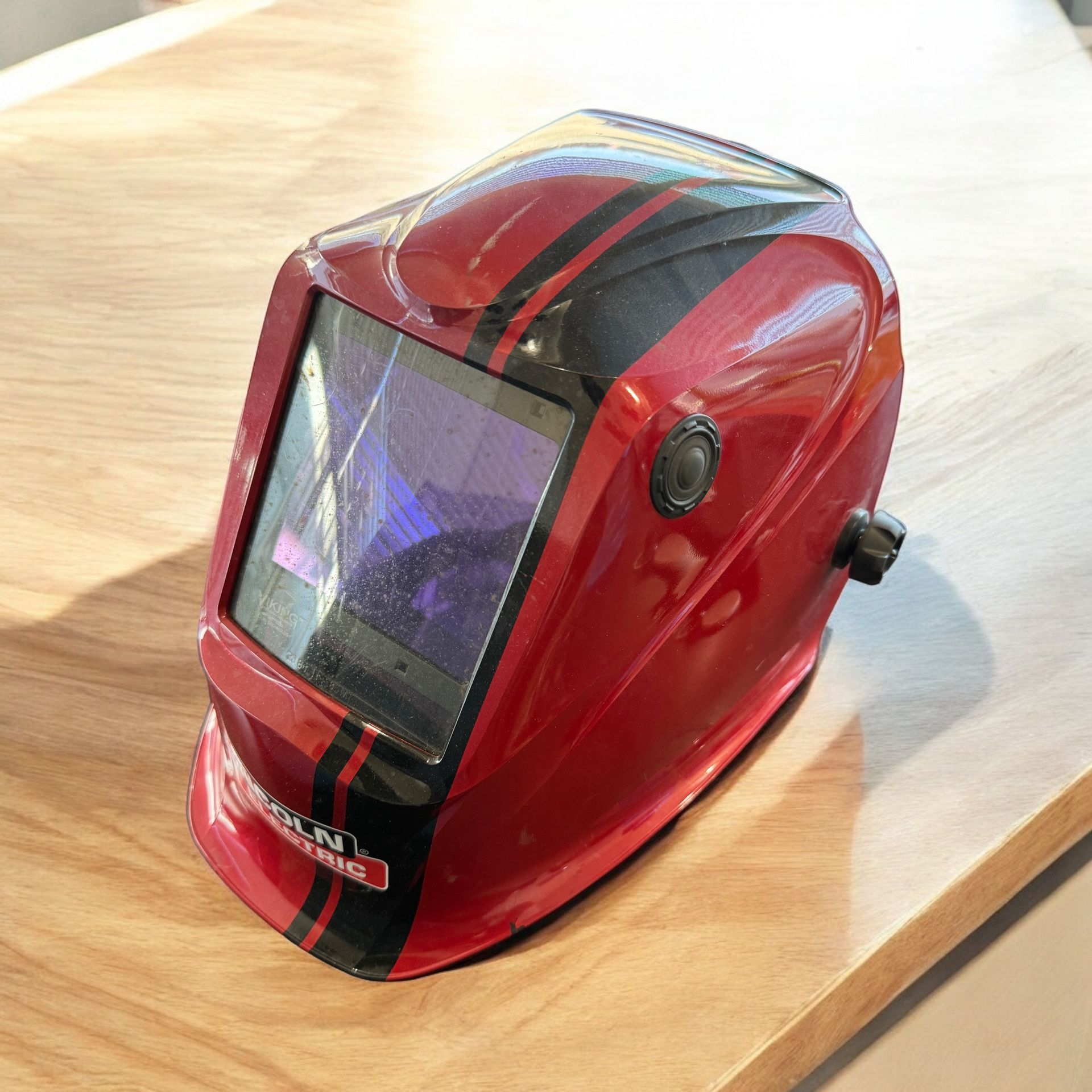 Lincoln Viking 3350 Welding Hood Candy Red With Black Racing Stripe
