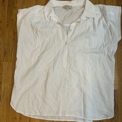 LOFT white button up blouse with short sleeves. Size L petite