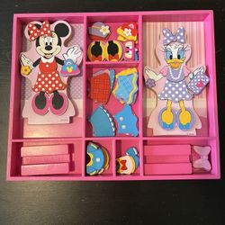 Minnie Mouse and Daisy Duck Magnetic Dress-Up Wooden Doll Pretend Play Set