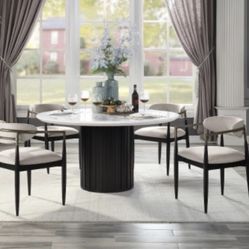5pc Round Dining Table W/Engineering Marble Top