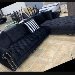 Lara Black Velvet RAF Oversized Sectional /couch 