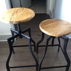 Rustic Ajustable Wood And Iron Stools $30 The Pair