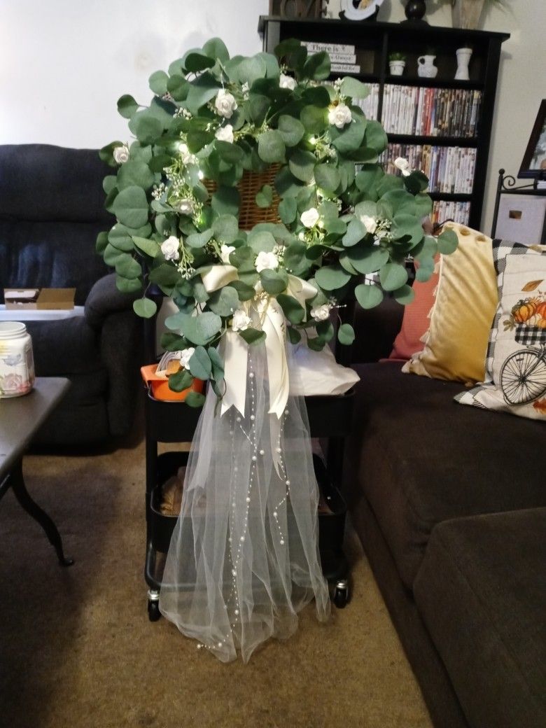 Eucalyptus Handmade Wedding Wreath With Lights. Ready To Hang!