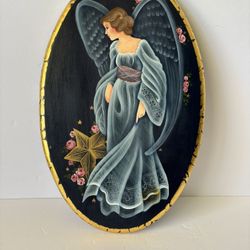 Vintage 1997 Hand Painted Large Plaque With Angel