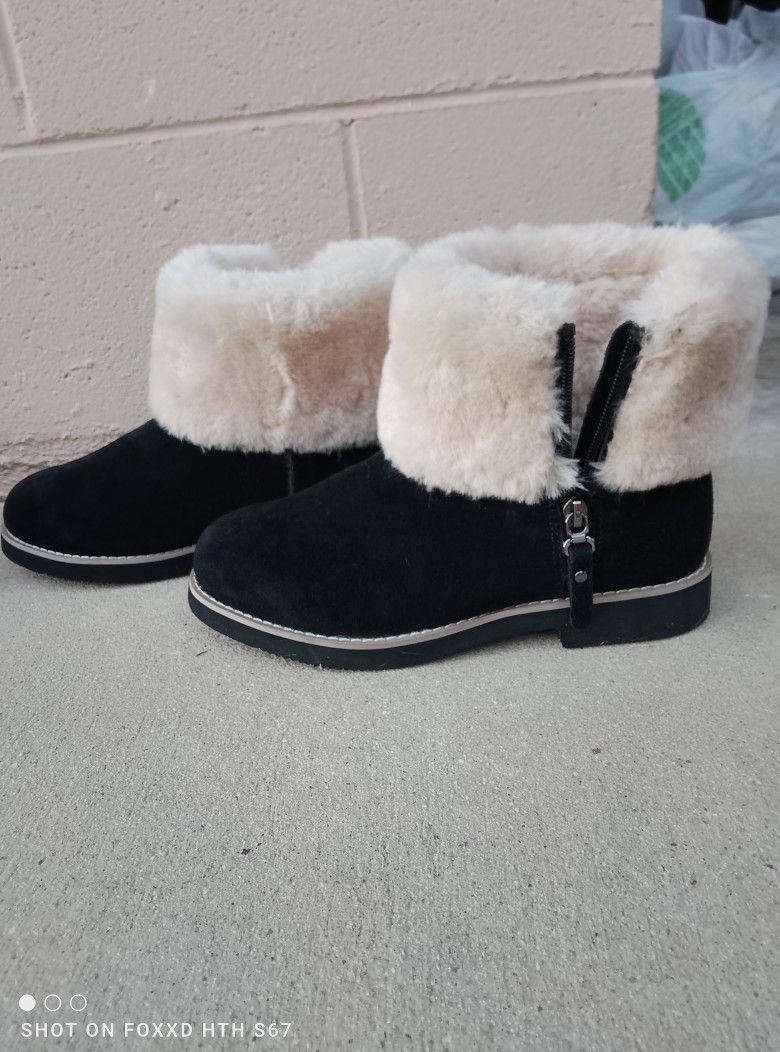 WOMENS "STYLE & CO." KALLIEES SUEDE FAUX FUR CUFFED ANKLE BOOTS SIZE 8