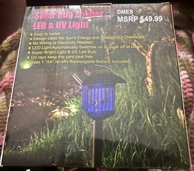 New In box Solar Bug Zapper LED & UV Light landscape stake