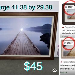 $45 Large Wall decor 41.38” by 29.38” with Glass & nice Brown Frame off Orcas Island