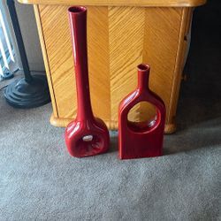 Set Of 2 Red Vase 