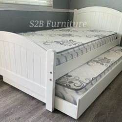 Twin Twin White Lily Wooden Bed With Ortho Mattress!