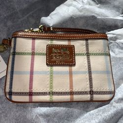 New COACH  Plaid Print Small Wristlet