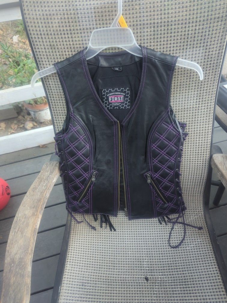 Women's Leather Fringe Motorcycle Jacket - Purple Accents