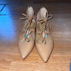 Nude Pointed-Toe Lace-Up Flats shoes size  8 1/2