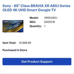 Sony - 65" Class BRAVIA XR A8OJ Series OLED 4K UHD Smart Google TV