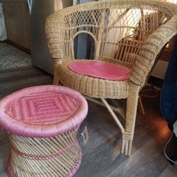 Boho Wicker Chair & Ottoman