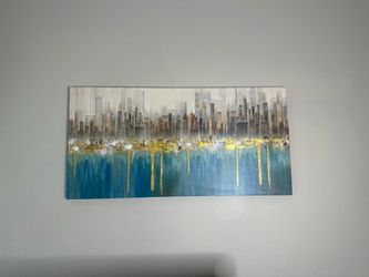 Modern Cityscape Blue, Gray, Gold