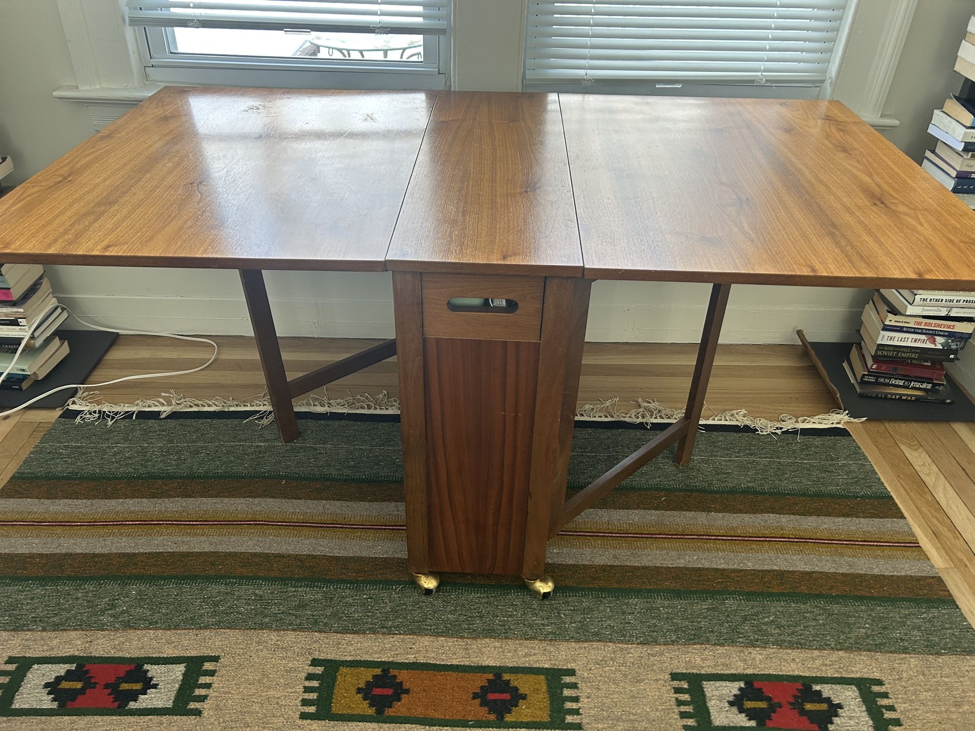 Mid Century Gate Leg Foldable Table/Console With 4 Chairs