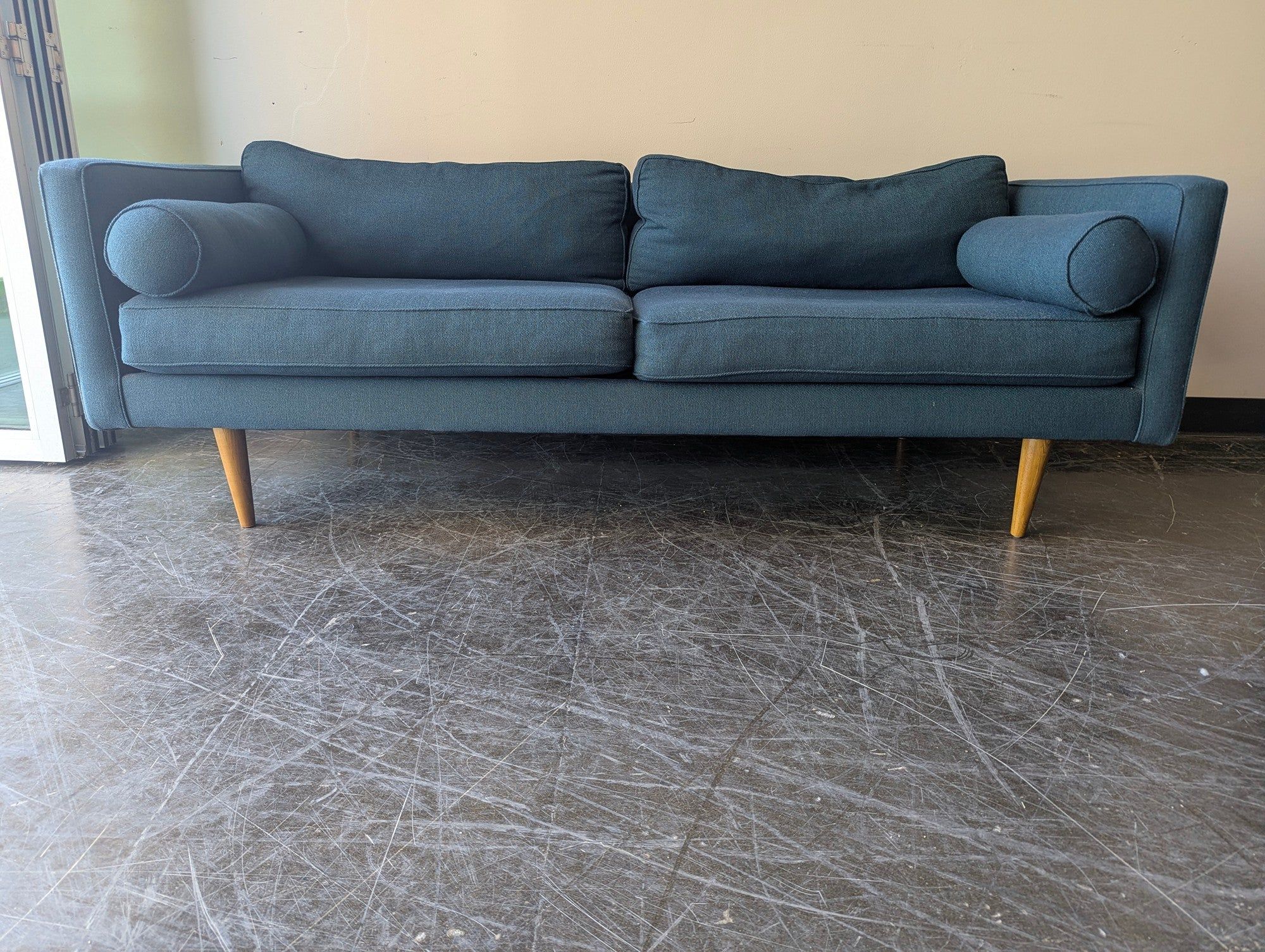 Dark Teal Couch With Tapered Legs