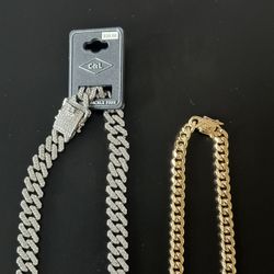 Diamond Prong Link Chain & Gold Chain (Not Real)