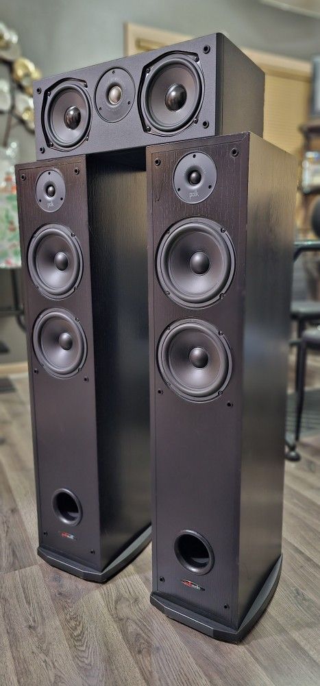 Polk Audio R50 Towers and CS245i Center Channel Speaker Black In Color 