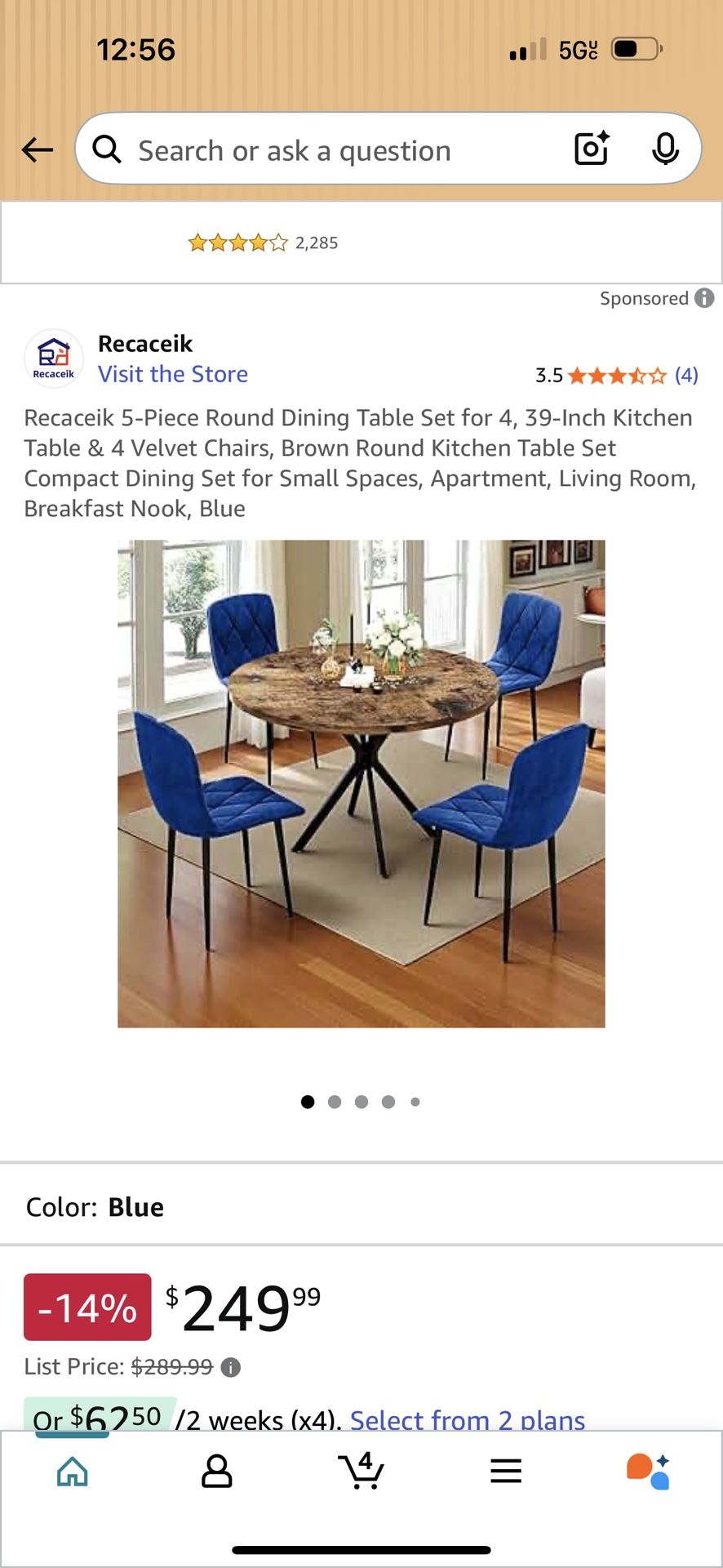 Recaceik 5-Piece Round Dining Table Set for 4, 39-Inch Kitchen Table & 4 Velvet Chairs, Brown Round Kitchen Table Set Compact Dining Set for Small Spa