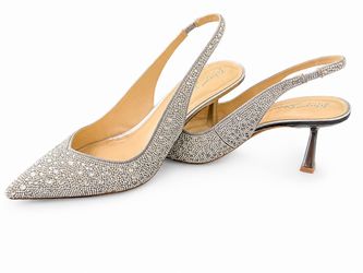 Betsey Johnson Crystal Embellished Slingback Kitten Heels