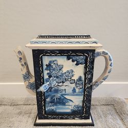 Vintage Wooden Teapot Shaped Spice Cabinet Delft Style