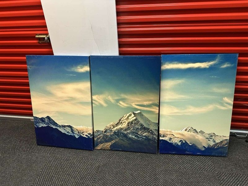 Pictures 3 Piece Canvas Wall Art Canvas Print Wall Art Set Retro Vintage Snowy New Zealand Mountains Nature for Living Room,Bedroom - 24"x36"x3 Panels
