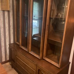 Vintage China cabinet And Dining Room Table With 6 Chairs And A Leaf